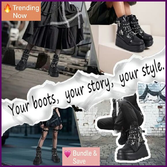 Chunky Wedge Ankle Boots DIY Platform Combat Boots Lightweight Waterproof - Picture 3 of 8